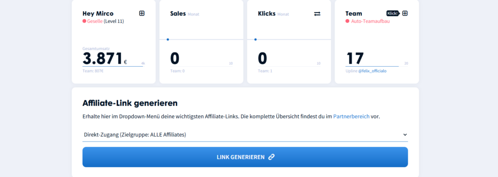 Dashboard der Affiliarena