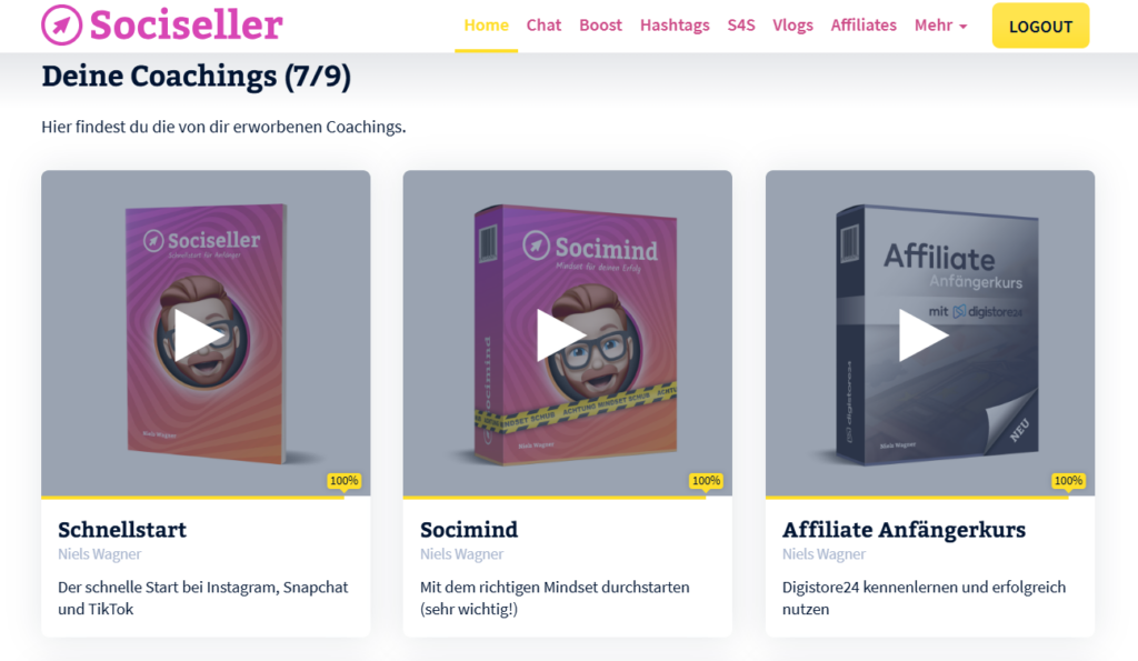 Dashboard der Sociseller Society