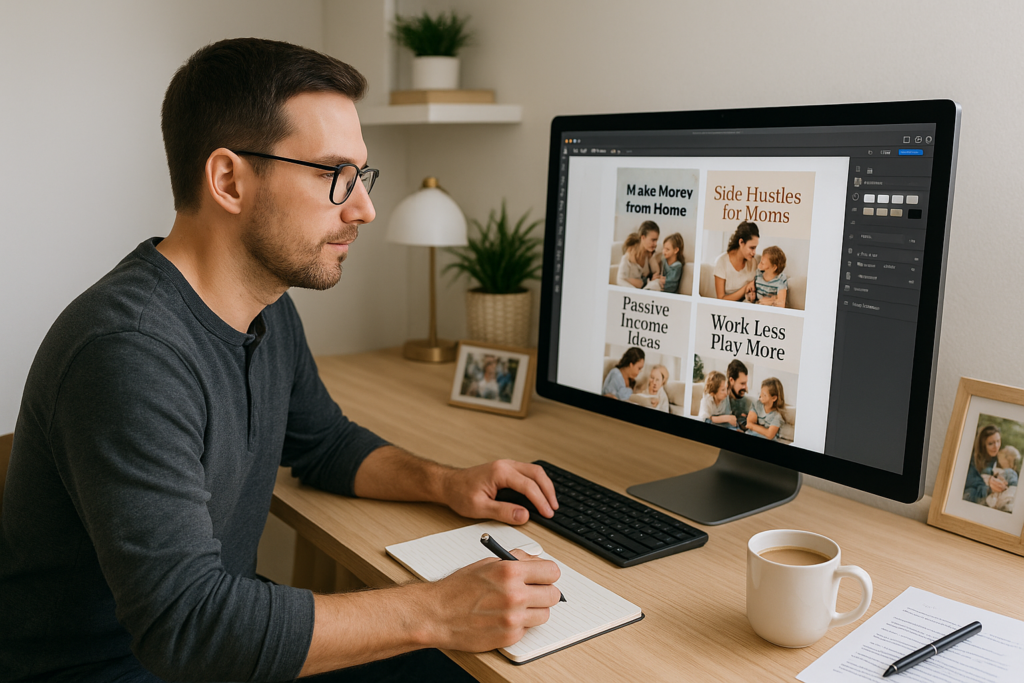 Ein Mann der Pinterest Pins erstellt